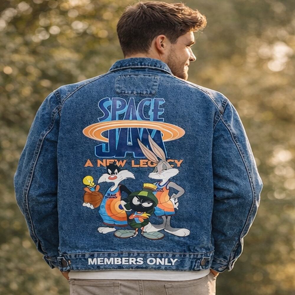 Space Jam Members Only Denim Jacket Large Looney Tunes Retro Streetwear NWT Y2K